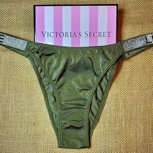 Victoria Secret Green Rhinestone Cheeky Panty NWOT